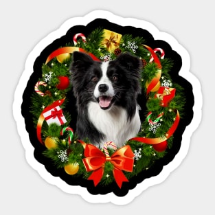 Funny Border Collie Christmas Wreath Ornament Sticker